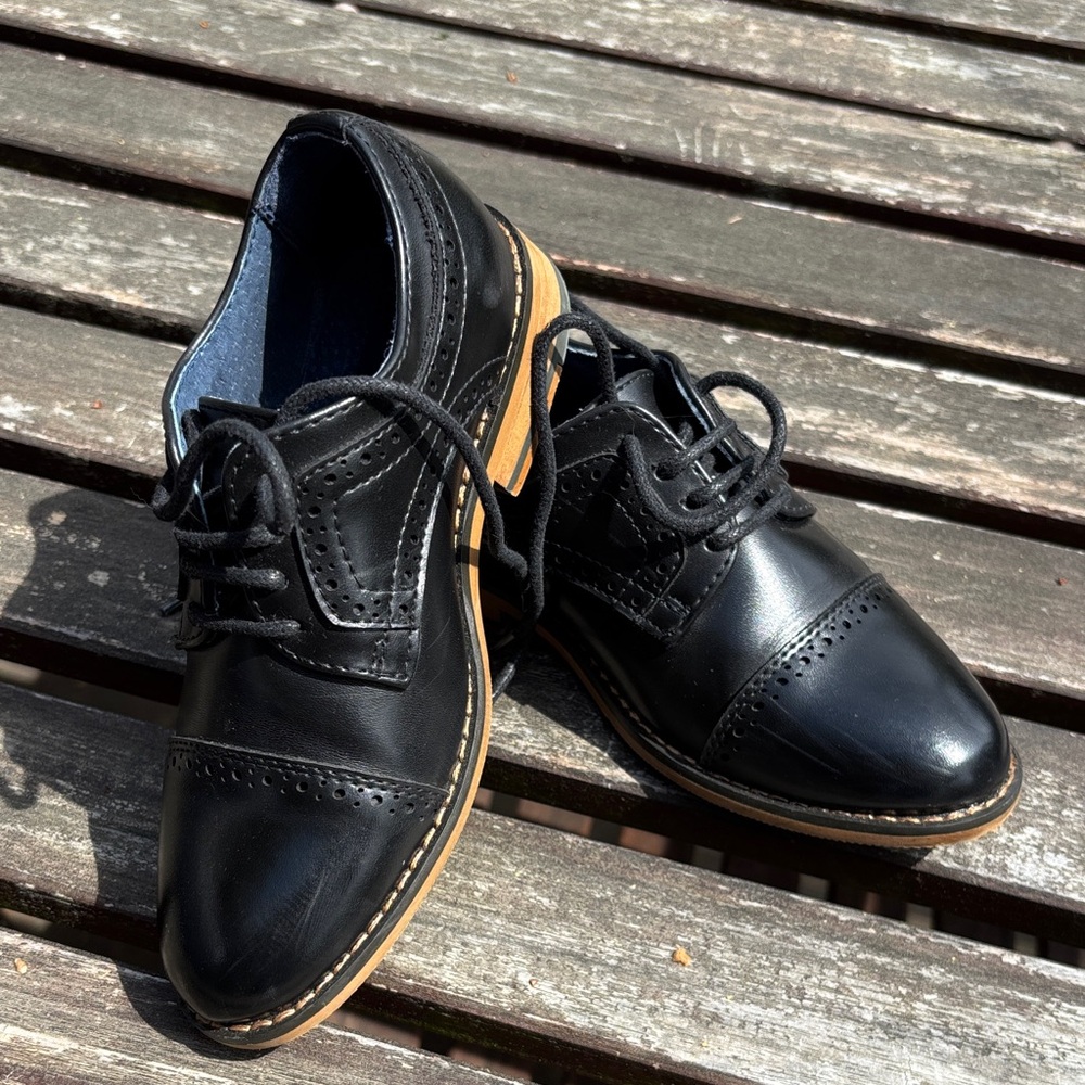 Bruno Marc Prince Black Leather Wingtip Oxford Shoes - Toddler US11